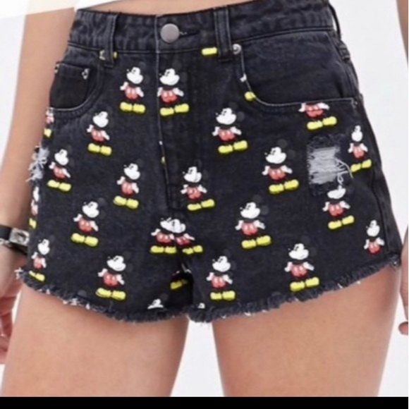 Disney Mickey Mouse Black Denim Shorts - Picture 1 of 8